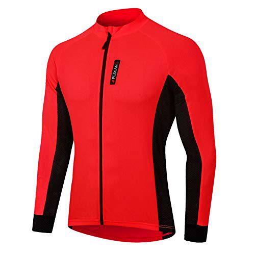 MEETWEE Hombres Ciclismo Jersey, Manga Larga Ciclo Tops Transpirable Cremallera Completa Bicicletas Jerseys Mountain Bike Camisa Ciclismo MTB Ropa Naranja