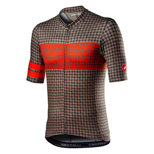 castelli Maison Jersey Camiseta, Hombre, Bark Green/Fiery Red, XS