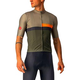 castelli Con Bloqueo de Punto Camiseta, Hombre, Bark Green/Pop Orange-Dark Gray-Militar Green, L