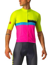 castelli Con Bloqueo de Punto Camiseta, Hombre, Electric Lime/Black-Blue-Magenta Fluo, X-Large