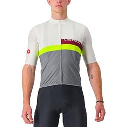 CASTELLI A BLOCCO Jersey T-Shirt, Ivory/Bordeaux-Electric Lime-Sedona Sage, L Men's