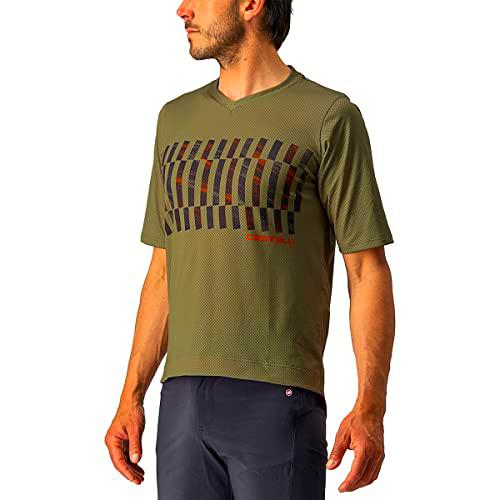 castelli Trail Tech tee Sudadera, Hombre, Verde Oliva/Gris Oscuro-Naranja R, L