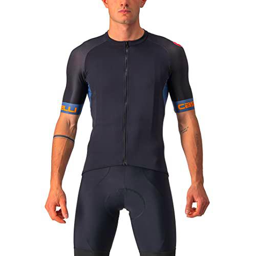 castelli Entrada Vi Jersey Camiseta, Hombre, Light Black/Light Steel Blue-Pop Orange, M