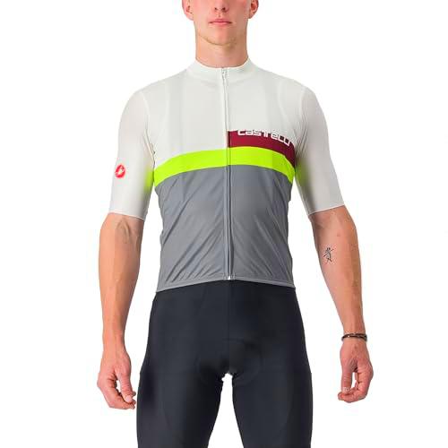 CASTELLI A BLOCCO Jersey T-Shirt, Ivory/Bordeaux-Electric Lime-Sedona Sage, M Men's