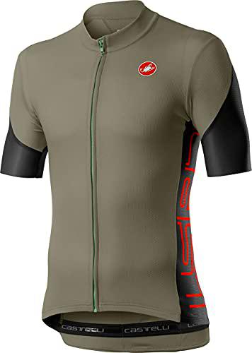 CASTELLI Entrada V Jersey Camiseta, Hombres, Bark Green/Light Black/Fiery Red, M