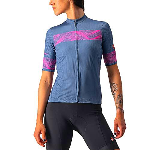 castelli Fénix Jersey Camiseta, Mujer, Light Steel Blue/Pink Fluo, S