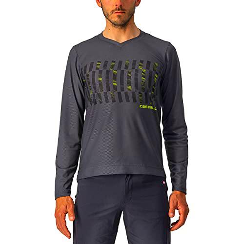 CASTELLI Trail Tech LS tee Sudadera, Hombre, Gris Oscuro/Negro-Lima eléctrica, L