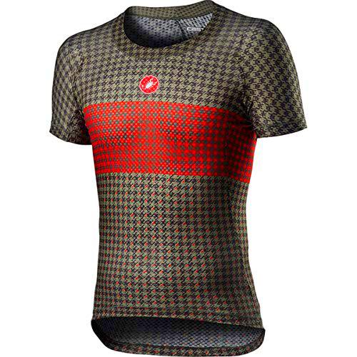 CASTELLI Pro Mesh M Short Sleeve T-Shirt, Hombres, Bark Green/Fiery Red, XS