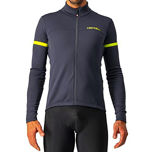 CASTELLI Fondo 2 Jersey FZ Camiseta, Hombre, Gris Oscuro/Amarillo Fluorescente, M